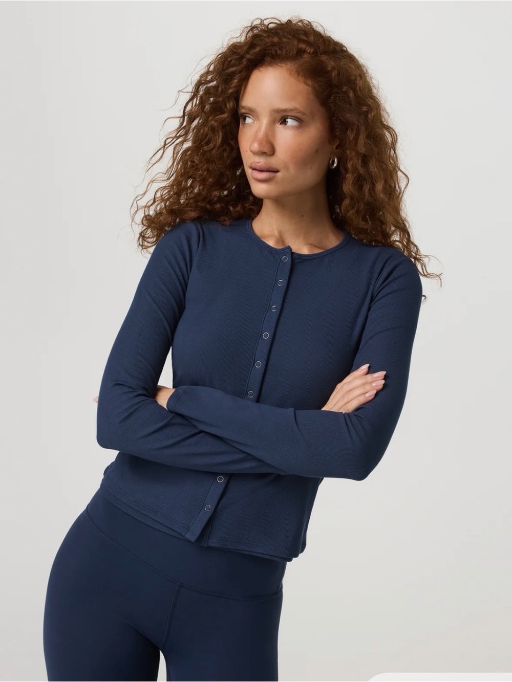 Vuori Long Sleeve Pose Twin Cardigan in Blue Coast Size Small